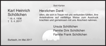 Traueranzeige von Karl Heinrich Schöllchen von Siegener Zeitung