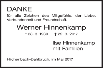 Traueranzeige von Werner Hinnenkamp von Siegener Zeitung