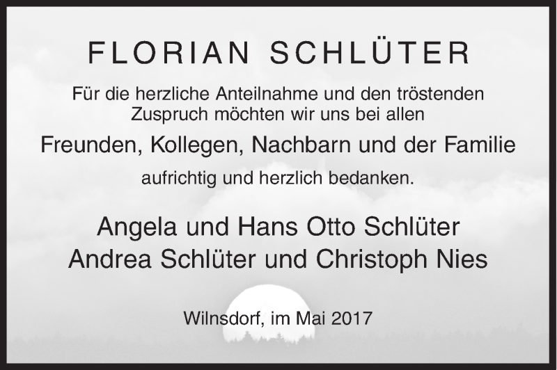  Traueranzeige für Florian Schlüter vom 20.05.2017 aus Siegener Zeitung