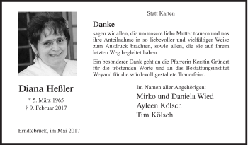 Traueranzeige von Diaba Heßler von Siegener Zeitung