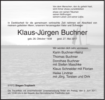 Traueranzeige von Klaus-Jürgen Buchner von Siegener Zeitung