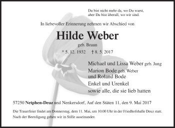 Traueranzeige von Hilde Weber von Siegener Zeitung