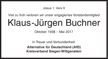 Traueranzeige von Klaus-Jürgen Buchner von Siegener Zeitung