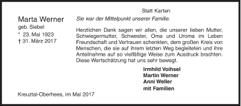 Traueranzeige von Marta Werner von Siegener Zeitung