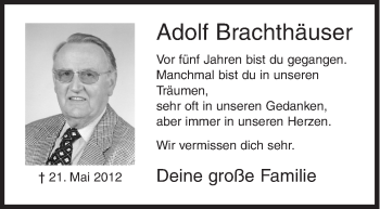 Traueranzeige von Adolf Brachthäuser von Siegener Zeitung