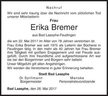Traueranzeige von Erika Bremer von Siegener Zeitung