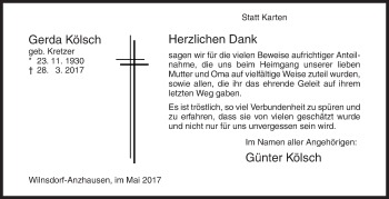 Traueranzeige von Gerda Kölsch von Siegener Zeitung