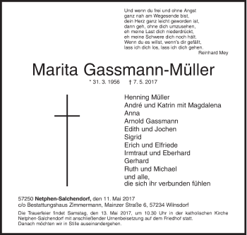 Traueranzeige von Marita Gassmann-Müller von Siegener Zeitung