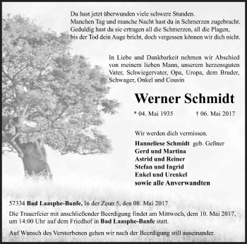 Traueranzeige von Werner Schmidt von Siegener Zeitung