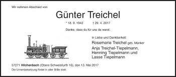 Traueranzeige von Günter Treichel von Siegener Zeitung