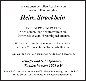 Traueranzeige von Heinz Strackbein von Siegener Zeitung