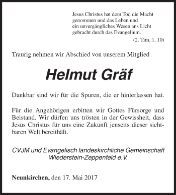 Traueranzeige von Helmut Gräf von Siegener Zeitung