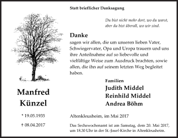 Traueranzeige von Manfred Künzel von Siegener Zeitung
