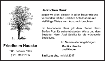 Traueranzeige von Friedhelm Haucke von Siegener Zeitung