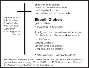 Traueranzeige von Elsbeth Gibbels von Siegener Zeitung