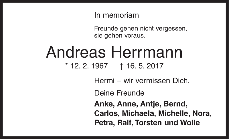  Traueranzeige für Andreas Herrmann vom 24.05.2017 aus Siegener Zeitung