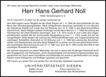 Traueranzeige von Hans Gerhard Noll von Siegener Zeitung