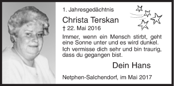 Traueranzeige von Christa Terskan von Siegener Zeitung