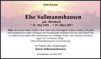 Traueranzeige von Else Saßmannshausen von Siegener Zeitung