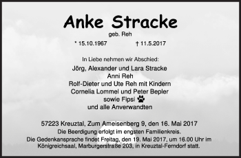 Traueranzeige von Anke Stracke von Siegener Zeitung