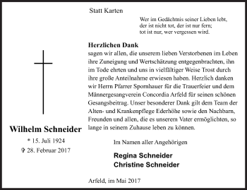 Traueranzeige von Wilhelm Schneider von Siegener Zeitung