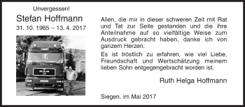 Traueranzeige von Stefan Hoffmann von Siegener Zeitung