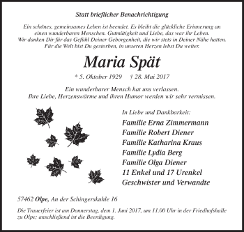 Traueranzeige von Maria Spät von Siegener Zeitung