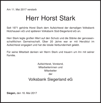 Traueranzeige von Horst Stark von Siegener Zeitung