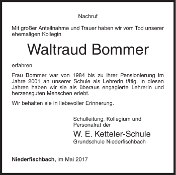 Traueranzeige von Waltraud Bommer von Siegener Zeitung