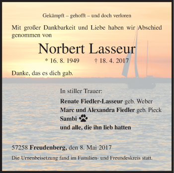 Traueranzeige von Norbert Lasseur von Siegener Zeitung