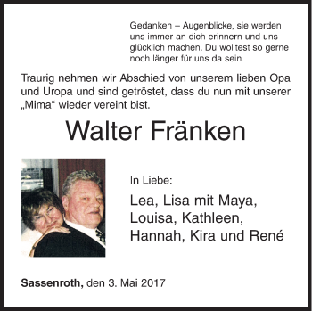 Traueranzeige von Walter Fränken von Siegener Zeitung