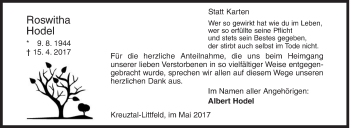 Traueranzeige von Roswitha Hodel von Siegener Zeitung