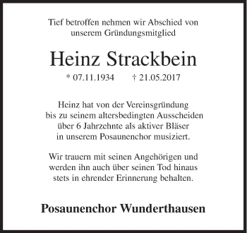 Traueranzeige von Heinz Strackbein von Siegener Zeitung