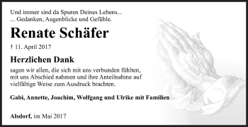 Traueranzeige von Renate Schäfer von Siegener Zeitung