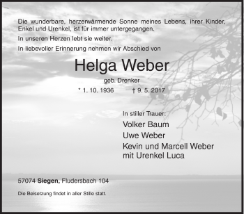 Traueranzeige von Helga Weber von Siegener Zeitung