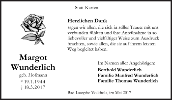 Traueranzeige von Margot Wunderlich von Siegener Zeitung