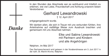 Traueranzeige von Gerhard Lewandrowski von Siegener Zeitung
