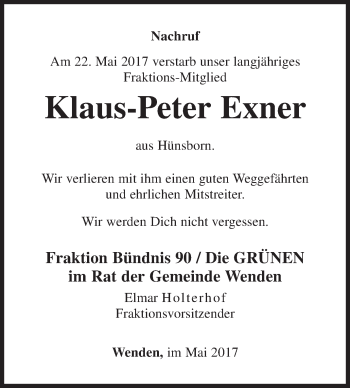 Traueranzeige von Klaus-Peter Exner von Siegener Zeitung