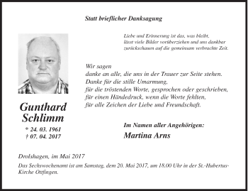 Traueranzeige von Gunthard Schlimm von Siegener Zeitung
