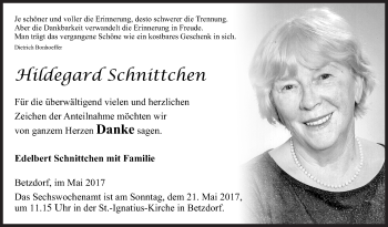 Traueranzeige von Hildegard Schnittchen von Siegener Zeitung