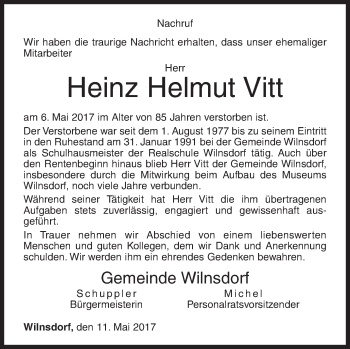 Traueranzeige von Helmut Vitt von Siegener Zeitung