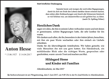 Traueranzeige von Anton Hesse von Siegener Zeitung