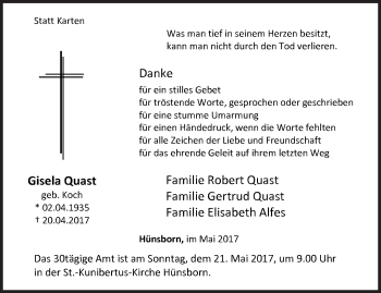 Traueranzeige von Gisela Quast von Siegener Zeitung