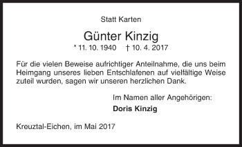 Traueranzeige von Günter Kinzig von Siegener Zeitung