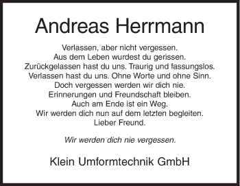 Traueranzeige von Andreas Herrmann von Siegener Zeitung