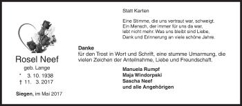 Traueranzeige von Rosel Neef von Siegener Zeitung