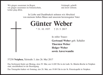 Traueranzeige von Günter Weber von Siegener Zeitung