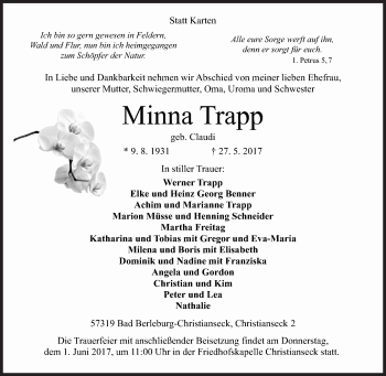 Traueranzeige von Minna Trapp von Siegener Zeitung
