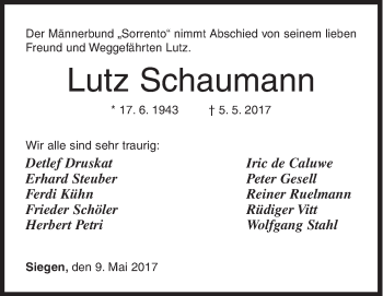 Traueranzeige von Lutz Schaumann von Siegener Zeitung