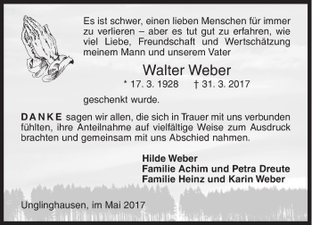 Traueranzeige von Walter Weber von Siegener Zeitung